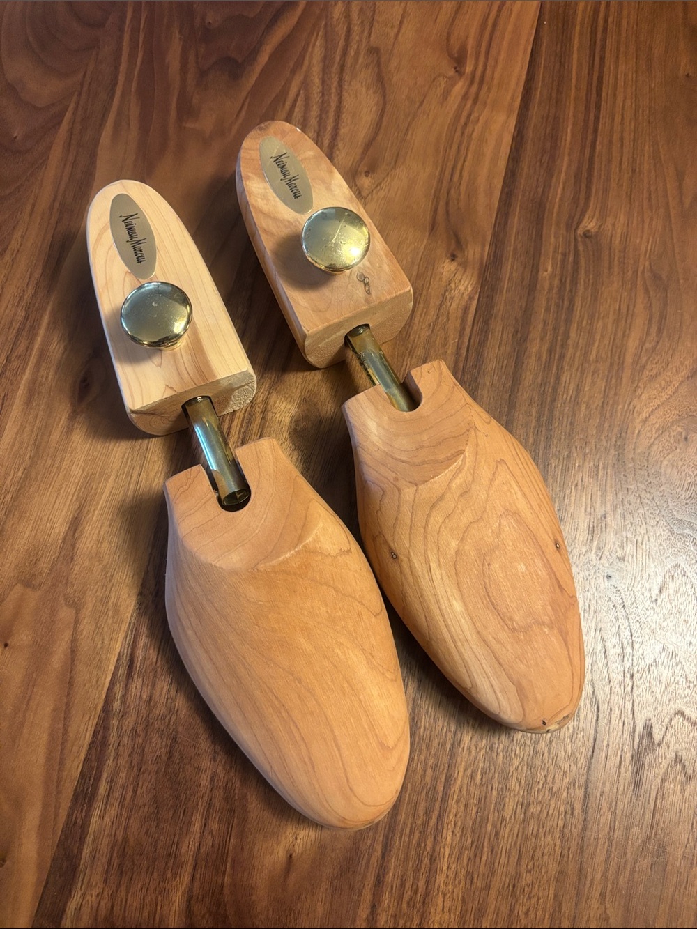 Neiman Marcus Natural Wood Shoe Trees with Brass Accents - L